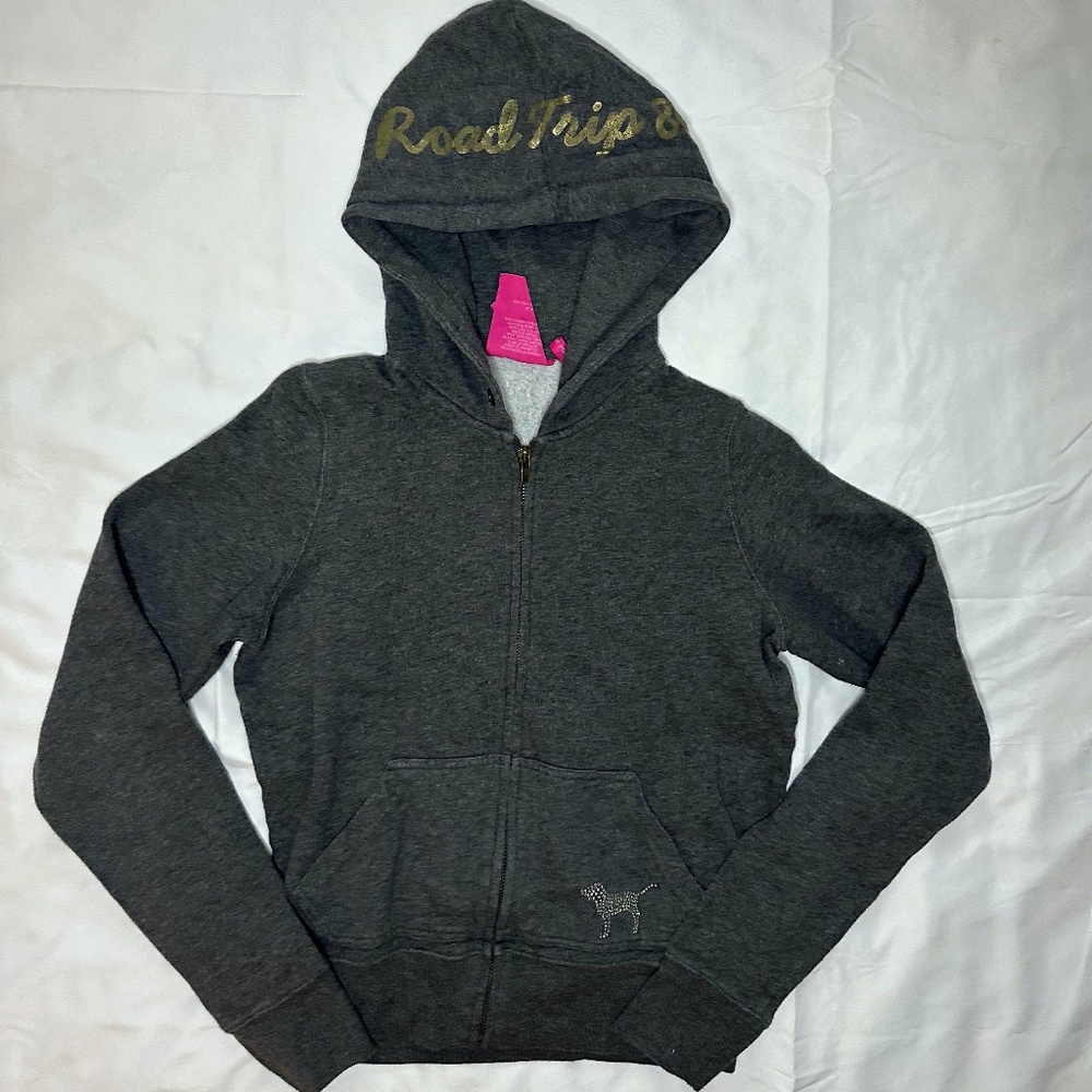 PINK Dark Gray Zip Up Hoodie